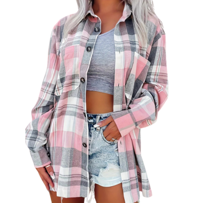 Bluse | Kariertes Design und klassische Knöpfe | Lässiger Stil