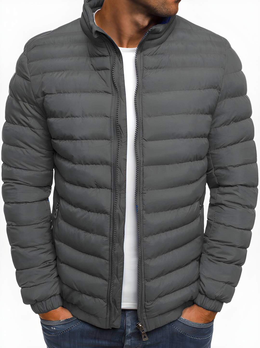 Winterjacke Herren | Stehkragen | Leichte Wattierte Jacke