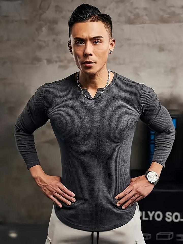 Herren-T-Shirt | V-Ausschnitt und lange Ärmel | Hohe Dehnbarkeit und Komfort | Lässig