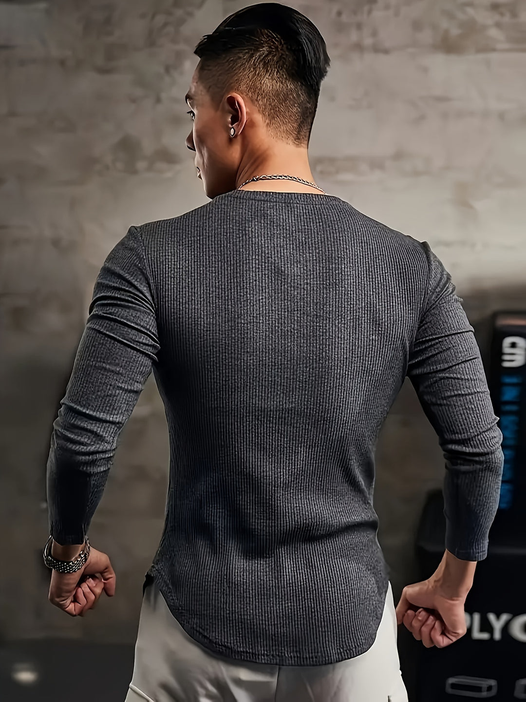 Herren-T-Shirt | V-Ausschnitt und lange Ärmel | Hohe Dehnbarkeit und Komfort | Lässig