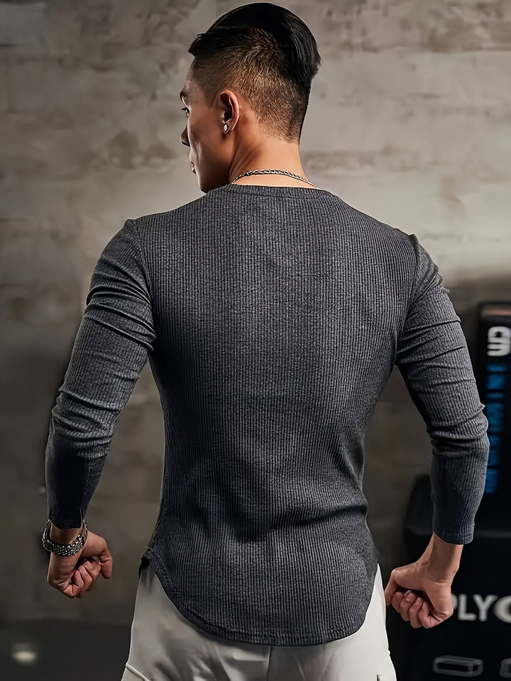 Herren-T-Shirt | V-Ausschnitt und lange Ärmel | Hohe Dehnbarkeit und Komfort | Lässig