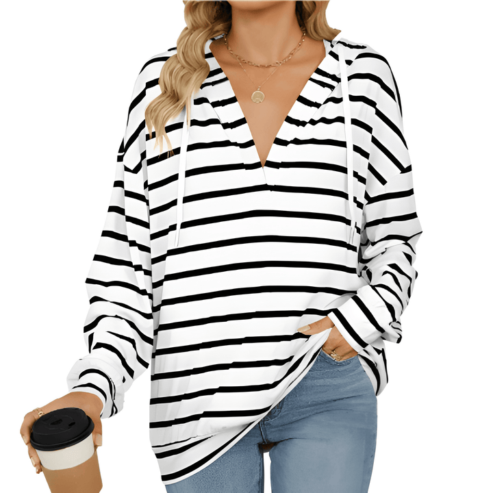 Damen Pullover | Gestreifter Hoodie | V-Ausschnitt & Freizeitstil