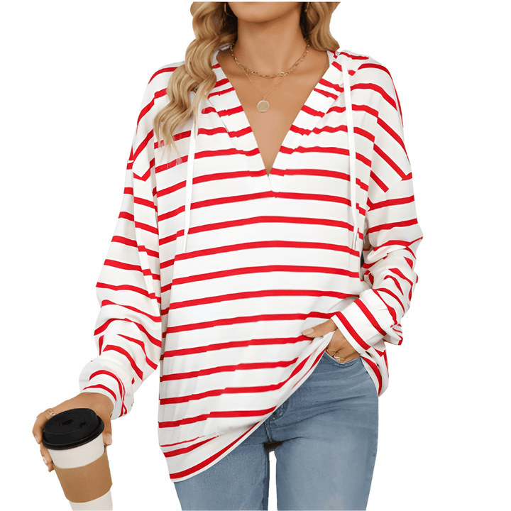 Damen Pullover | Gestreifter Hoodie | V-Ausschnitt & Freizeitstil