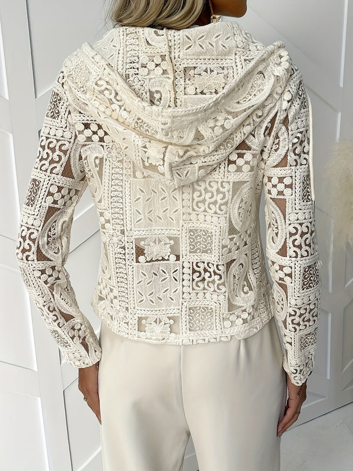 Kapuzenjacke | Spitzen- und Lochmuster | Elegante, leichte Jacke für alle Jahreszeiten